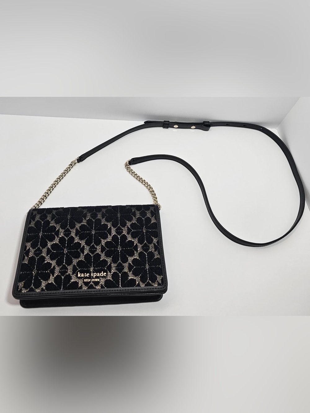 Kate Spade Odette Black Gold Jacquard Crossbody Bag